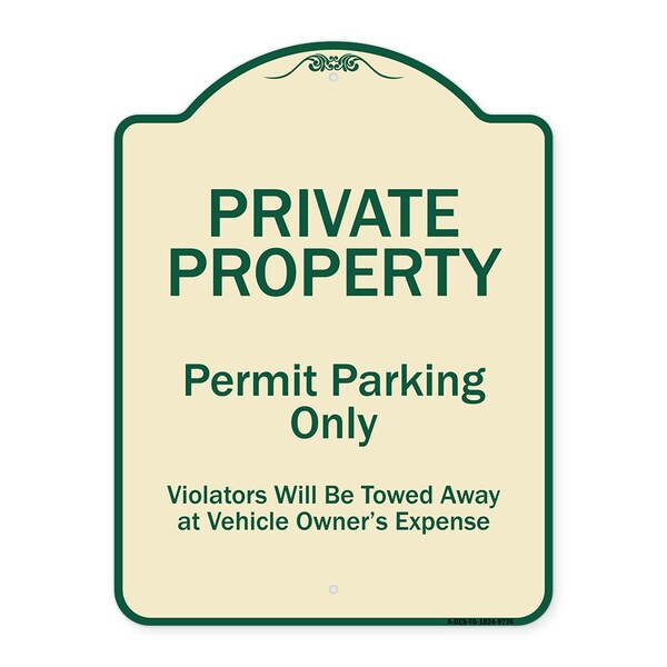 Designer Series-Private Property Permit Parking Violators Will Be Towed A, 24" x 18", TG-1824-9774